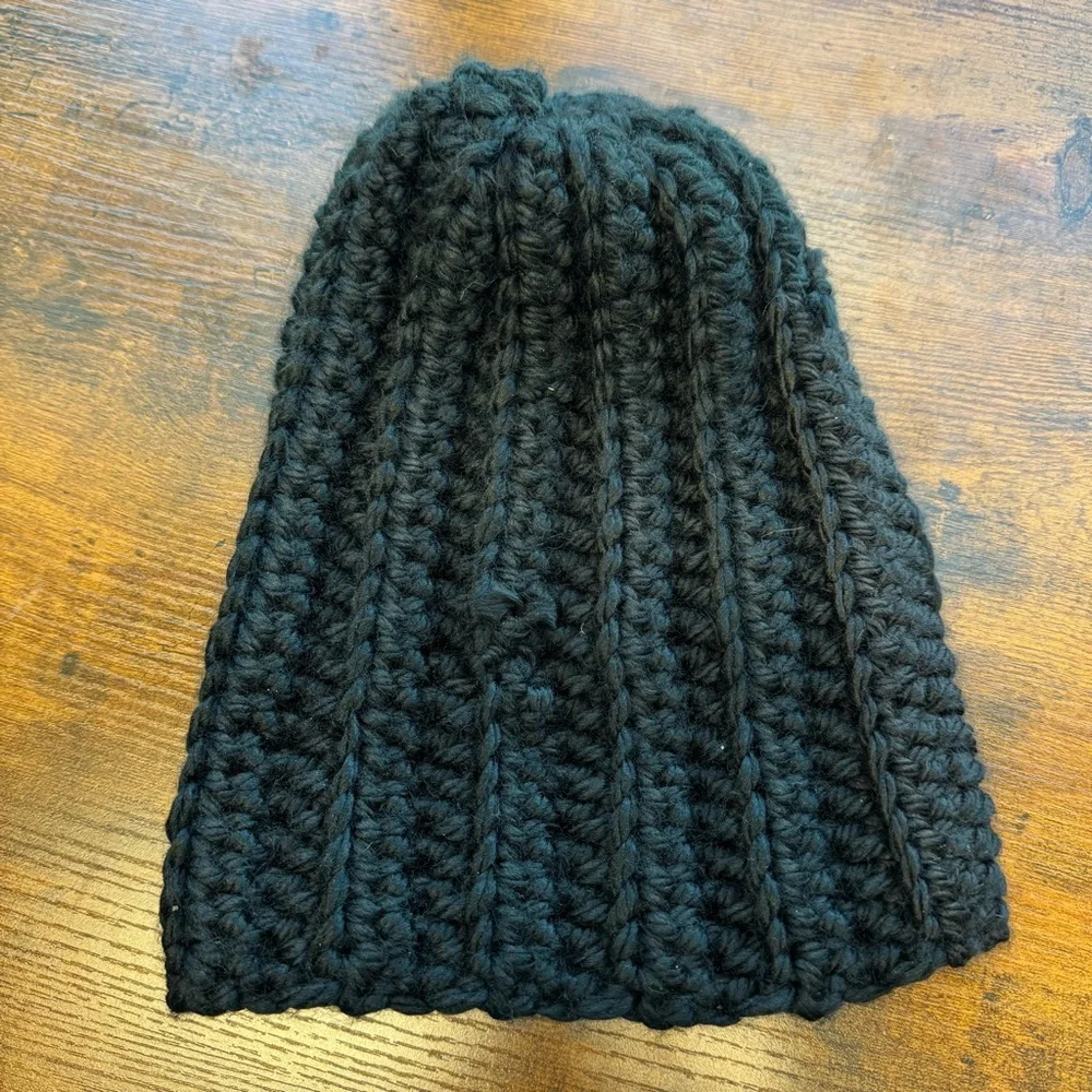 Chunky Black Hand Crocheted Beanie
